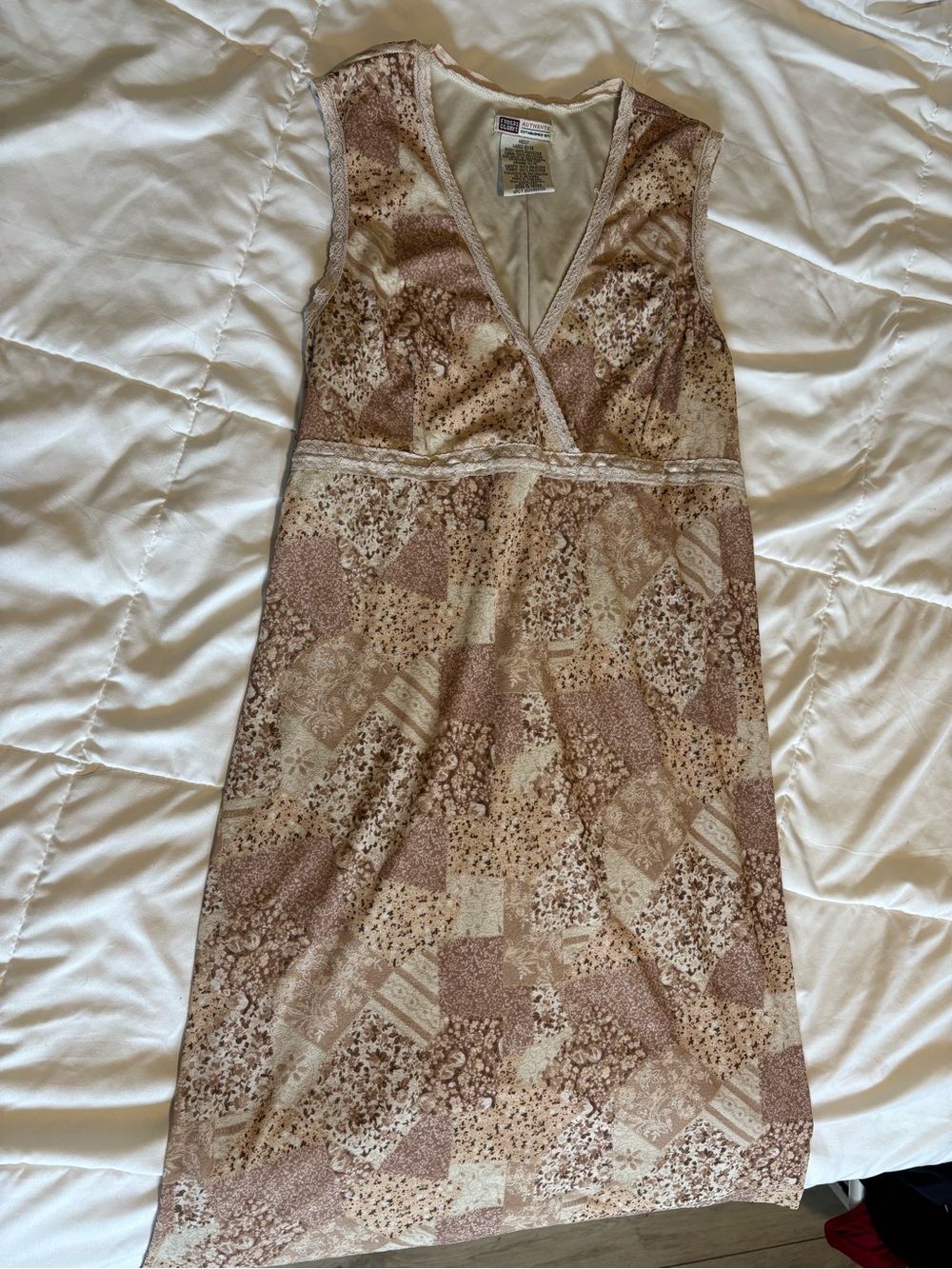 Faded Glory Beige and Light Brown Floral Patchwork Sleeveless Chemise